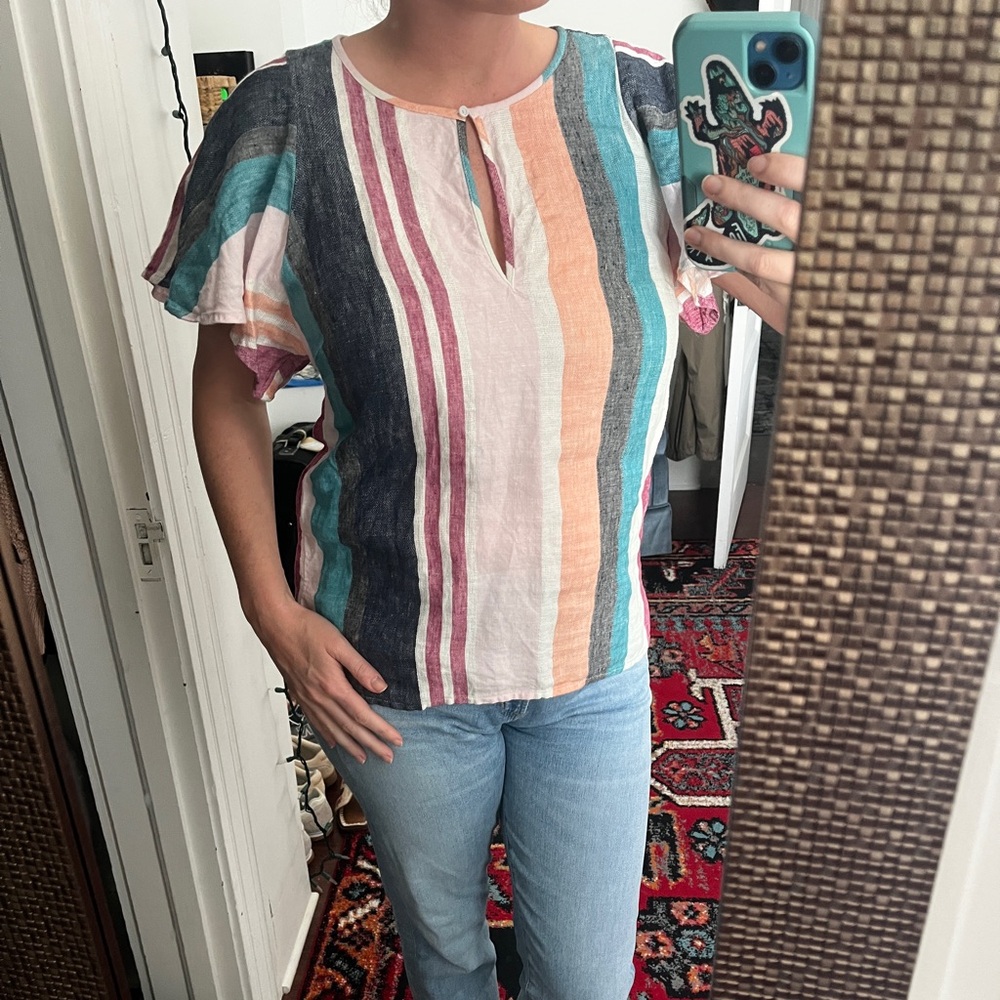 J.Crew Linen Striped Multicolor Blouse Size 6